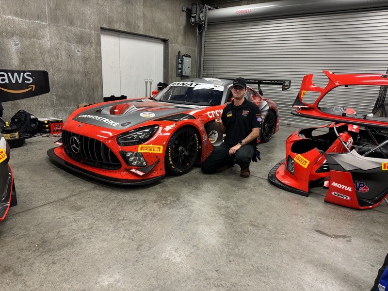 Peter with a Mercedes-AMG GT3 in the garage